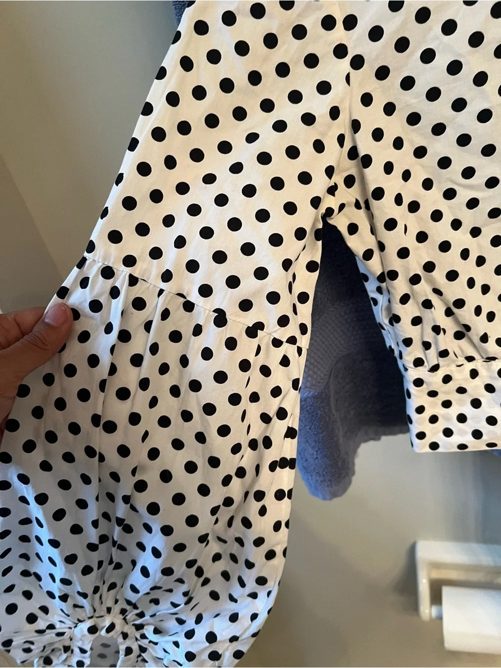 Zara Polka Dot Tie-Back Crop Top - White/Black size X-Small